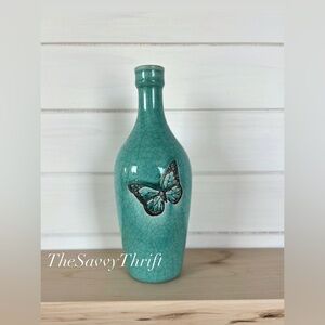Turquoise Crackle Butterfly Ceramic Vase - Boho Home